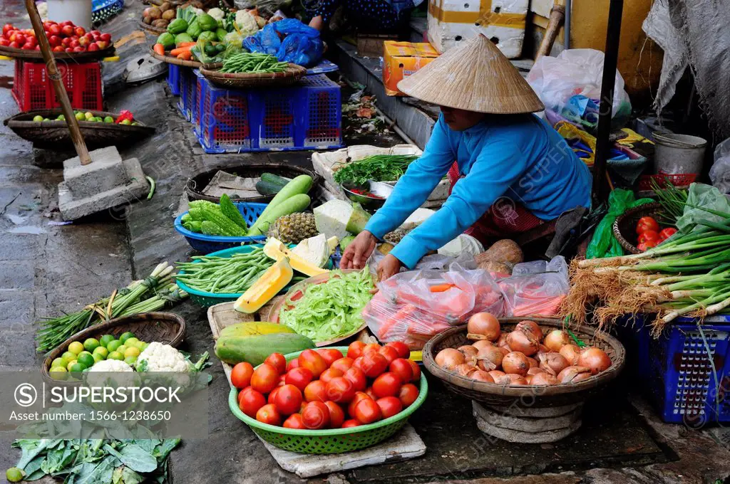 fruits vendor in Hoi An market, Vietnam,South East Asia,Asia