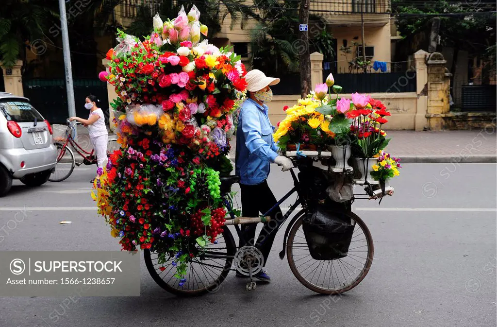 A mobile florist in Hanoi, Vietnam,South East Asia,Asia