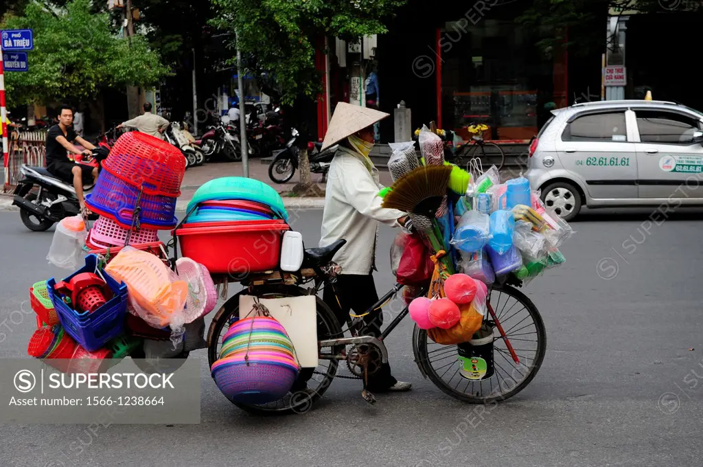 Vendor with bicycle in Hanoi, Vietnam,South East Asia,Asia
