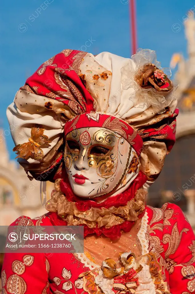 Masks at Venice Carnival in St  Mark´s Square, Venice, Veneto, Italy, Europe