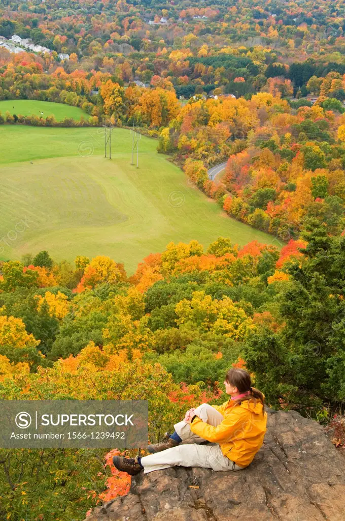 CT04189 Outcrop viewpoint on Chauncey Peak in autumn, Giuffrida Park, Meridan, Connecticut