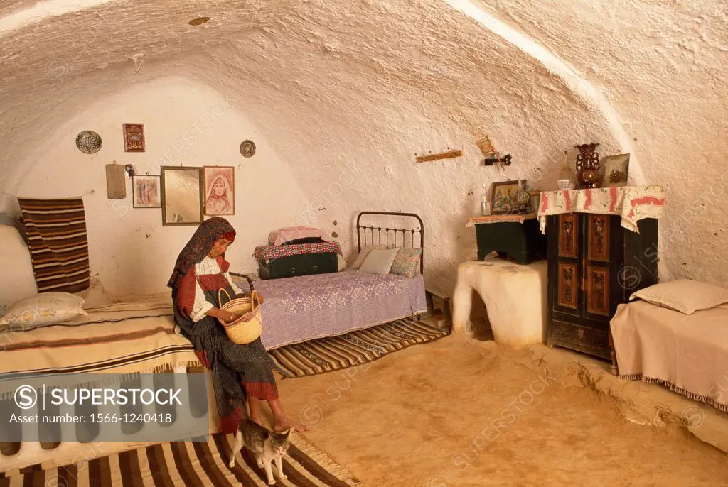 Fatima inside a cave house  Matmata  Southern Tunisia.