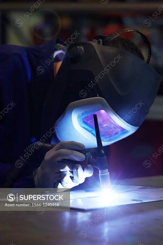 Researcher with TIG welding equipment, making joints by electrical arc, Industry, Tecnalia Research & innovation, Technology and Research Centre, Mira...