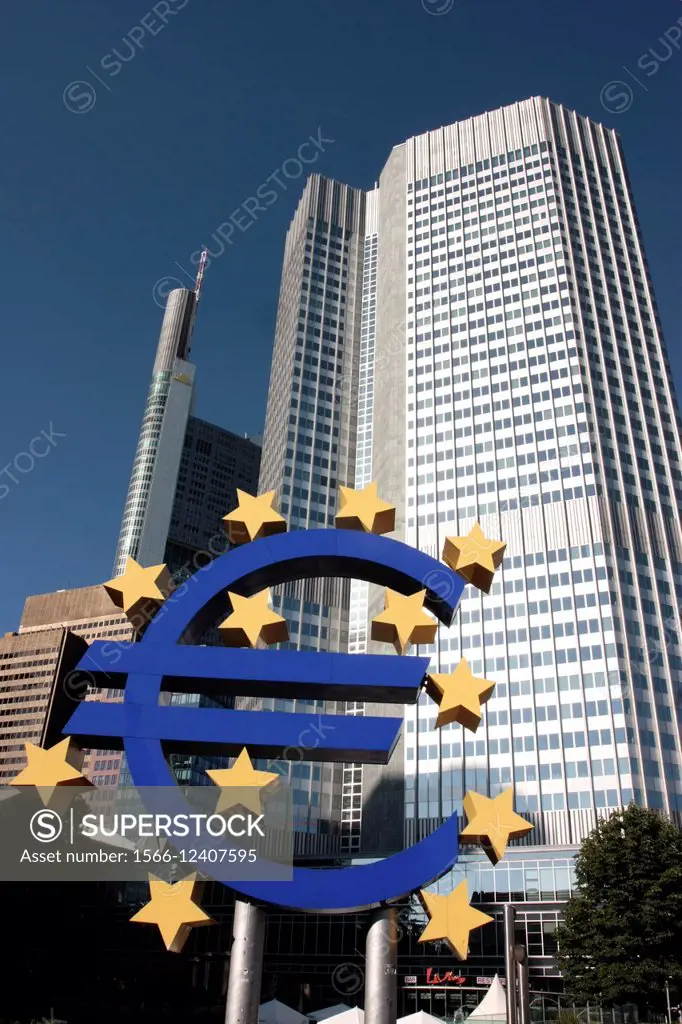 Euro logo, Frankfurt, Germany.