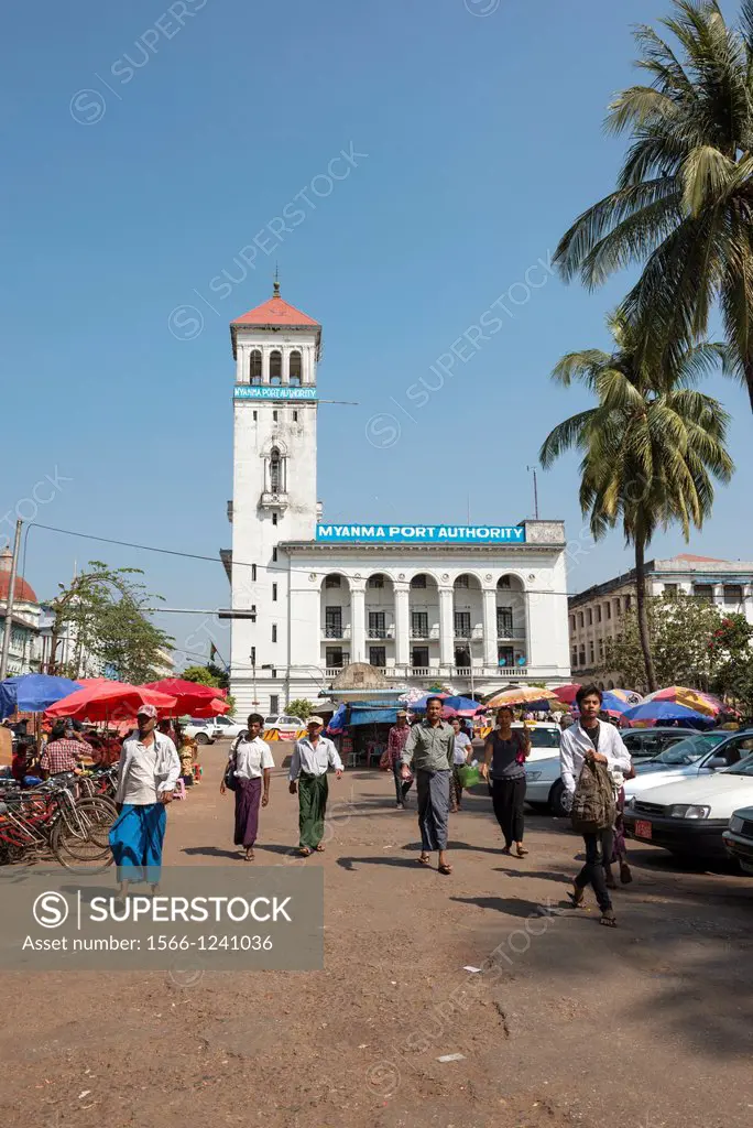 Old colonial building now the Port Authority of Yangon Rangoon Myanmar Burma