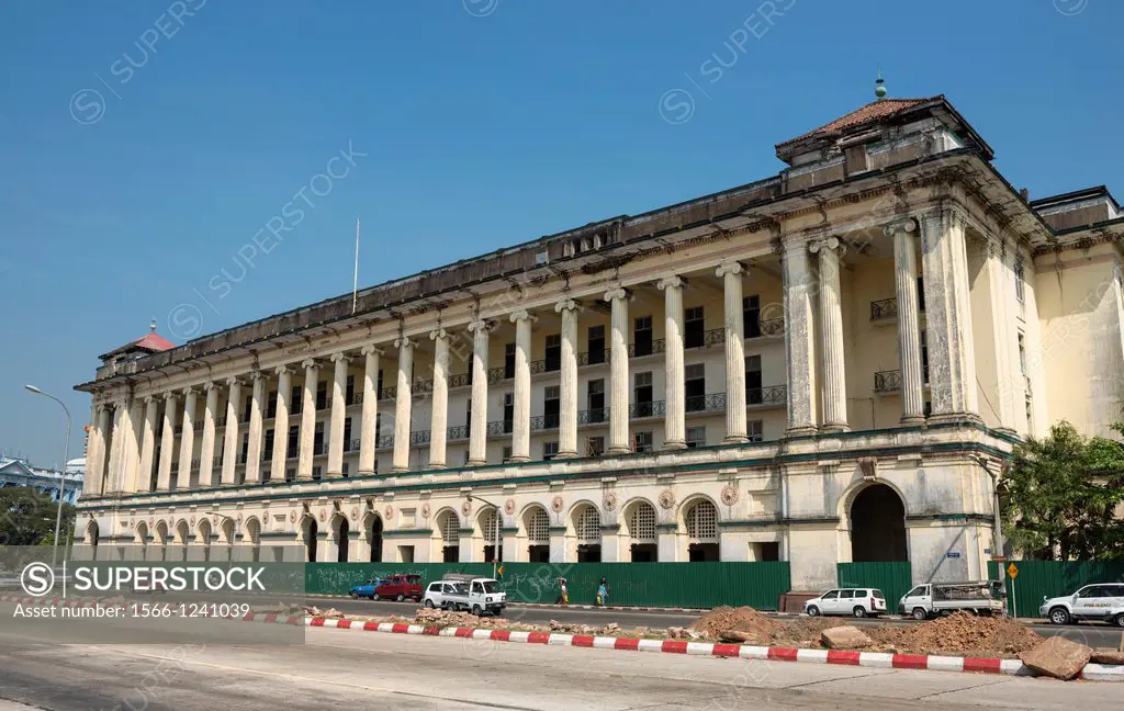 An old colonial building the former Police Commissioners Office now under development along Strand Road Myanmar Yangon