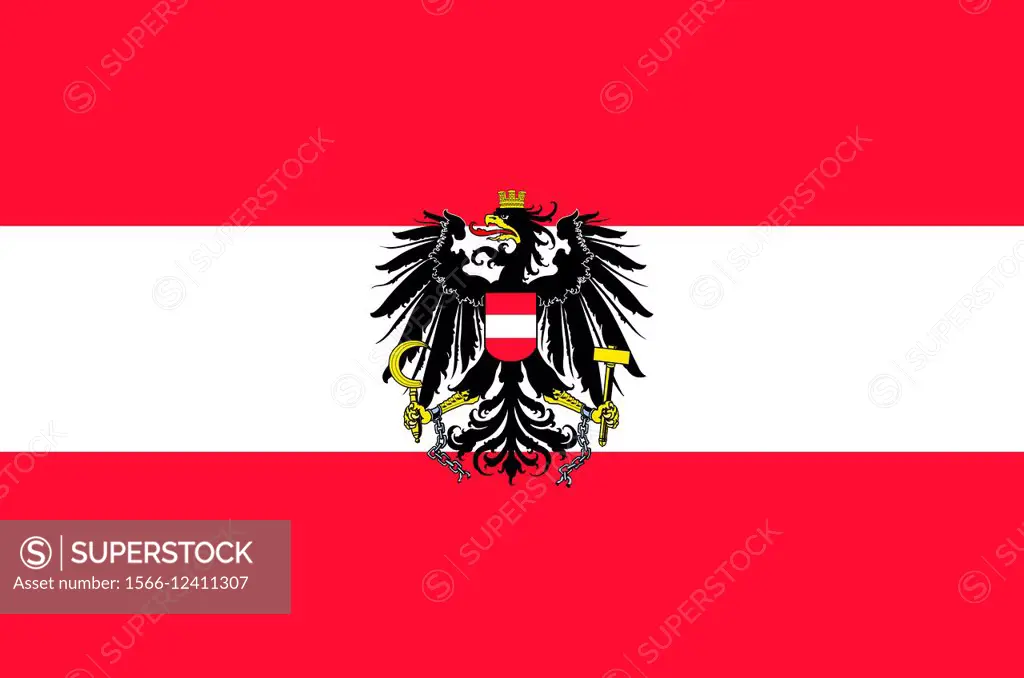 Federal service flag of the Republic of Austria with the national coat of arms - Caution: For the editorial use only. Not for advertising or other com...