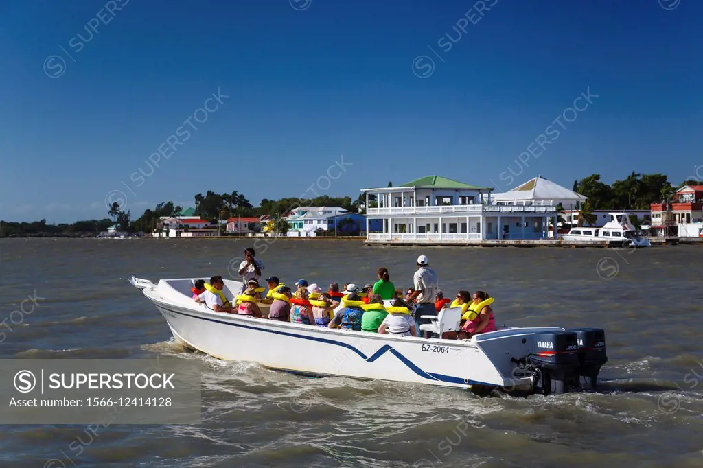 Tour boats at the port of Belize City, Belize