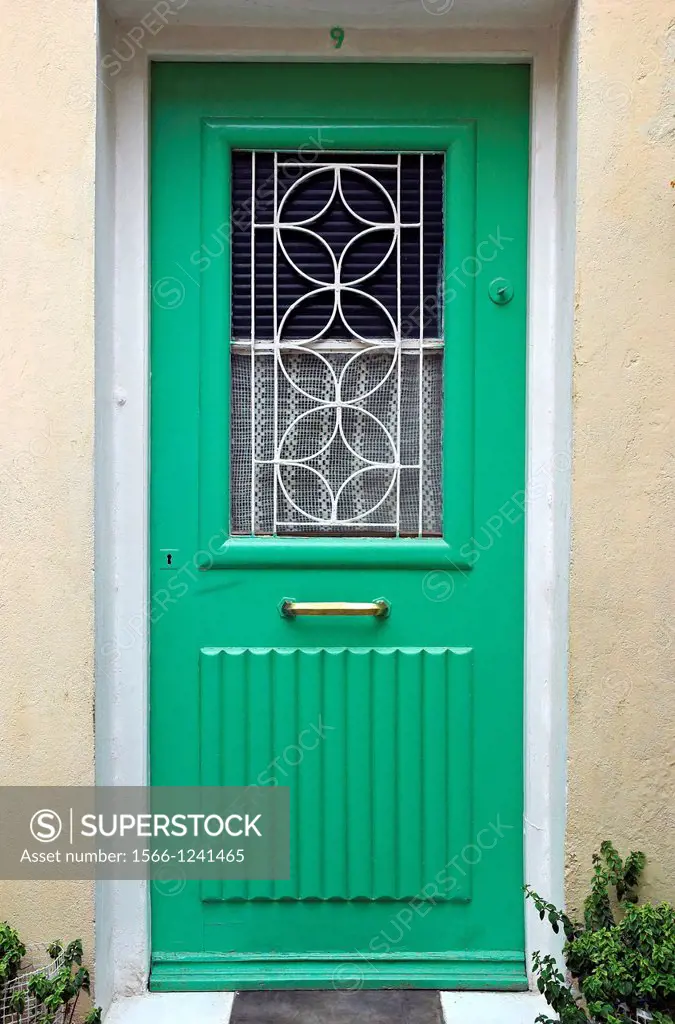 Decorative green door in old town Rethymnon Crete Greece