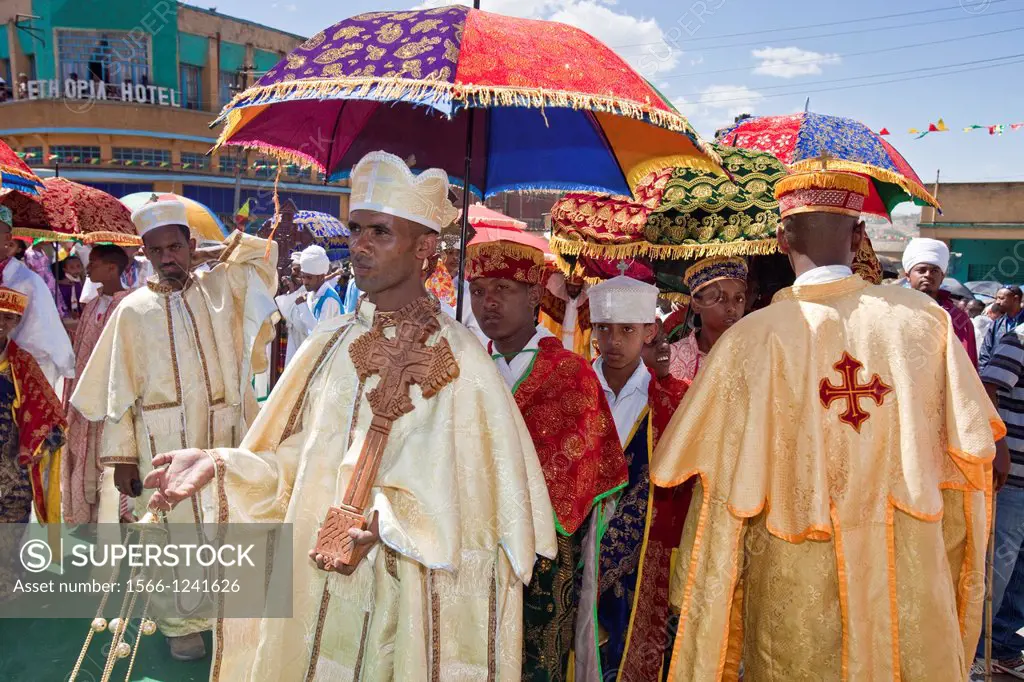 A Street Procession of Church Priests and Deacons During Timkat The Festival of Epiphany, Gondar, Ethiopia