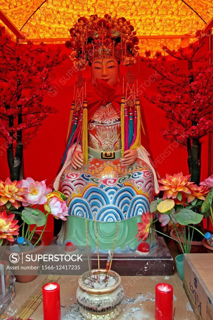 Altar, celebration of Chinese New Year, Year of the Goat, Barcelona, Catalonia, Spain