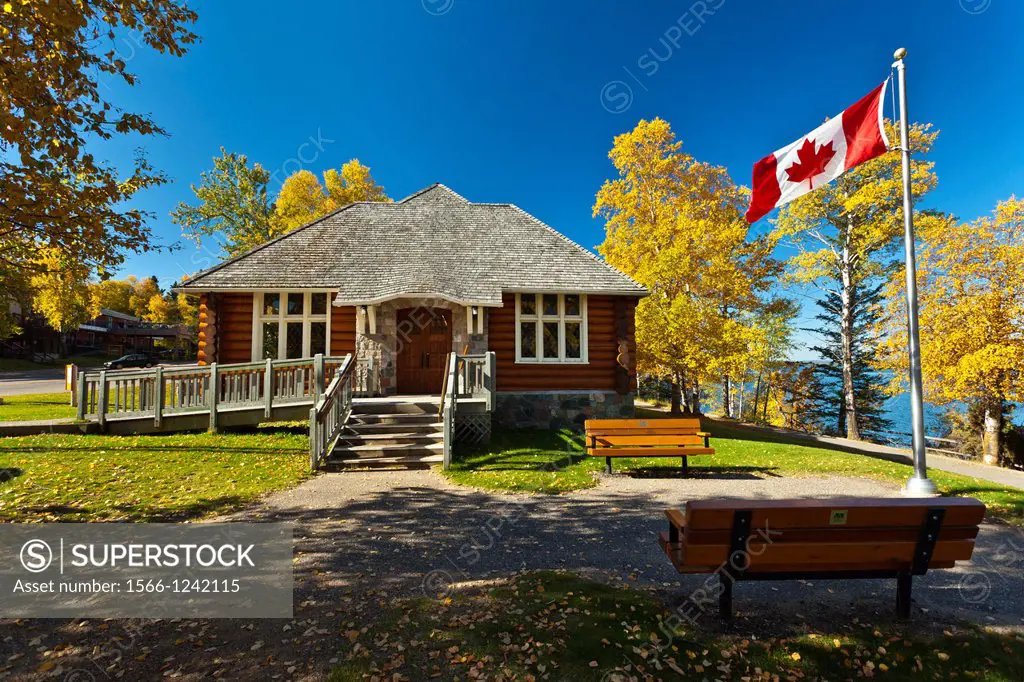 Park administrative building in Waskesiu townsite in Prince Albert National Park, Saskatchewan, Canada