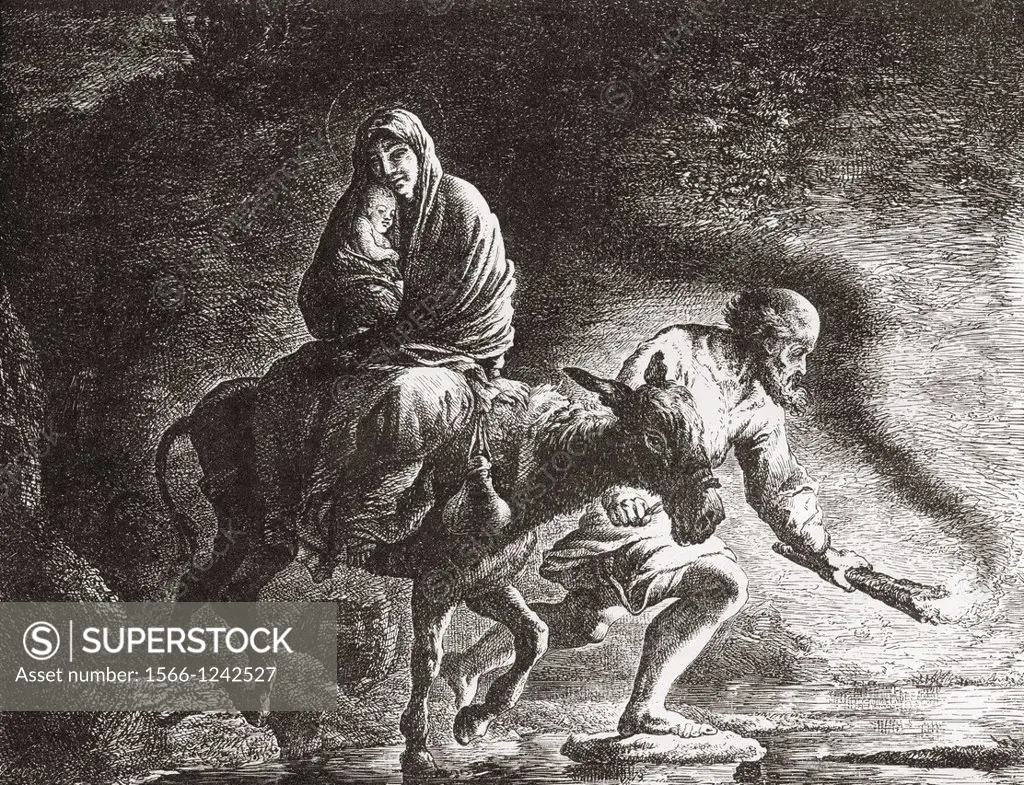 The Flight to Egypt after the painting by Christian Wilhelm Ernst Dietrich  From Histoire Des Peintres, École Allemande, published 1875