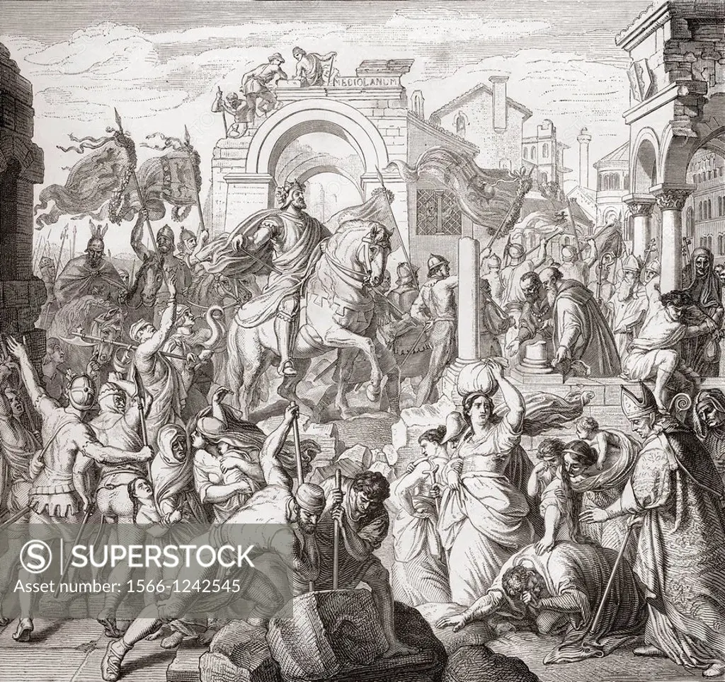 The Entrance of Frederick I Barbarossa into Milan, Italy in 1158, accompanied by Henry the Lion and his Saxon troops  Frederick I Barbarossa, 1122 -11...