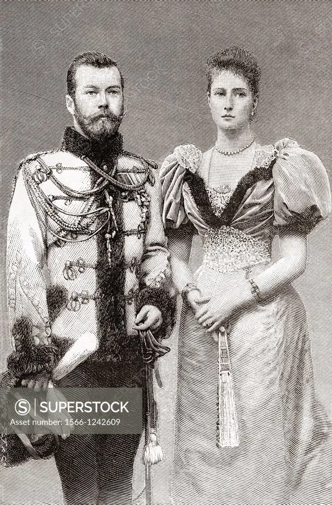 Nicholas II, 1868-1918  Last Emperor of Russia, Grand Duke of Finland, and titular King of Poland  Seen here with his wife Alix of Hesse and by Rhine,...