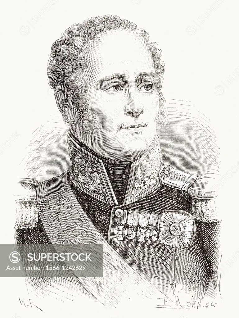 Alexander I of Russia, 1777 -1825, aka Alexander the Blessed  Emperor of Russia  From Nuestro Siglo, published 1883