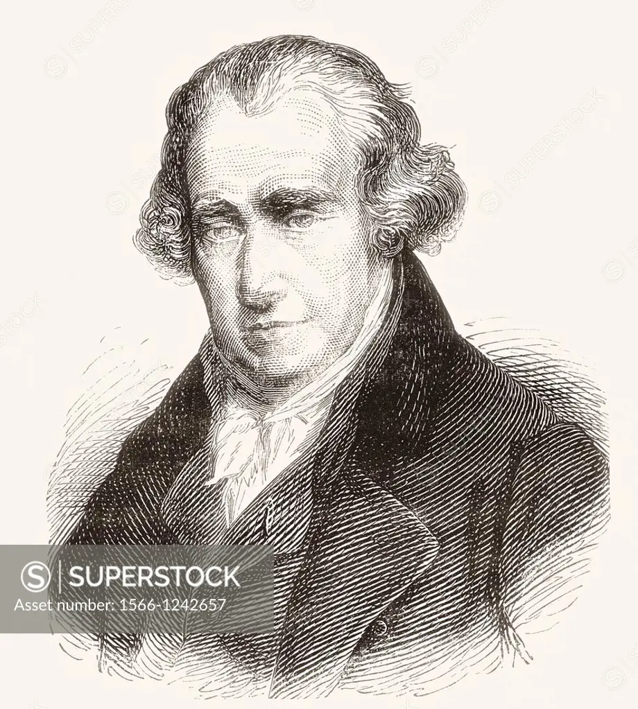 James Watt, 1736 -1819  Scottish inventor and mechanical engineer  From Nuestro Siglo, published 1883