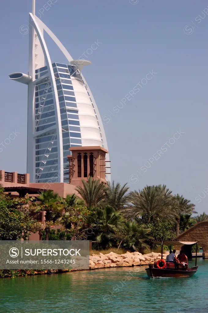 United Arab Emirates, Dubai. In the luxurious complex of Madinat Jumeirah situated on the Persian Gulf, there is the luxury hotel called Burj al Arab.