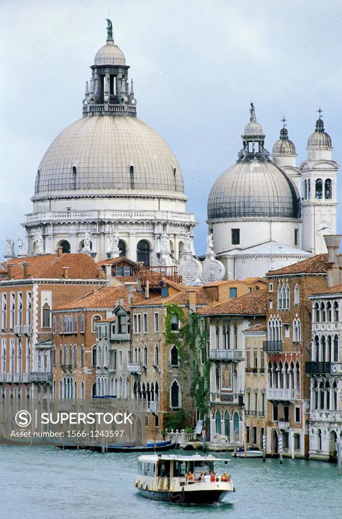 Venice  Italy  Vaporetto on the Grand Canal & the domes of Santa Maria della Salute