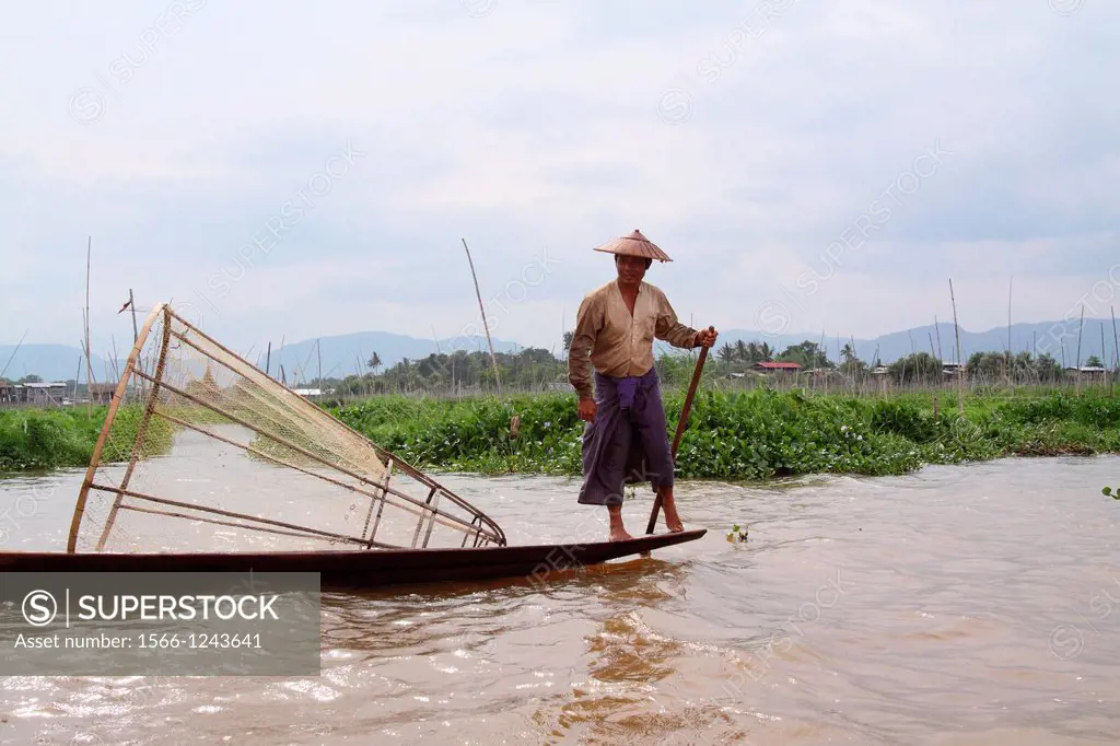 Leg-rower fisherman, Inle Lake, Shan state, Myanmar, Burma