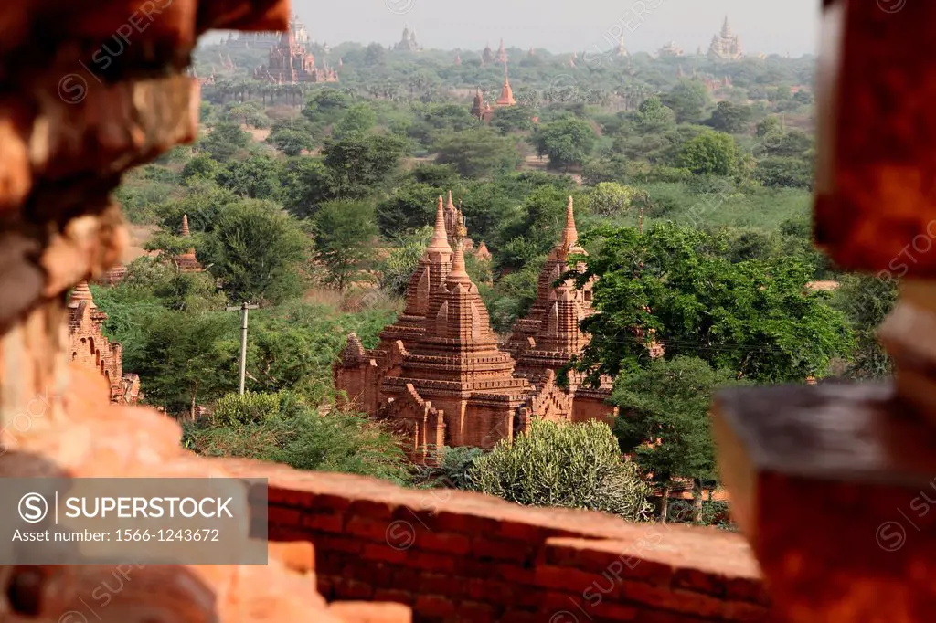 Bagan, temples, general aerial view of pagoda in Bagan, Myanmar, Burma