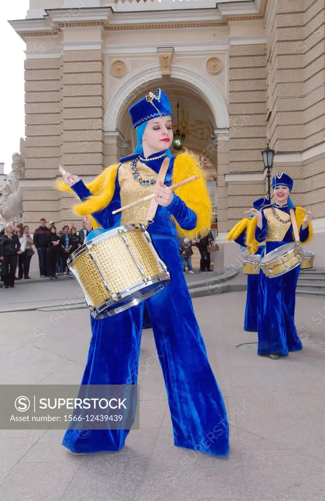 April 01, 2014. Outdoor concert drummers near the teatre Opera and Beleth. In Odessa, held Humorina (Day of humor, laughter and fun) this is an annual...