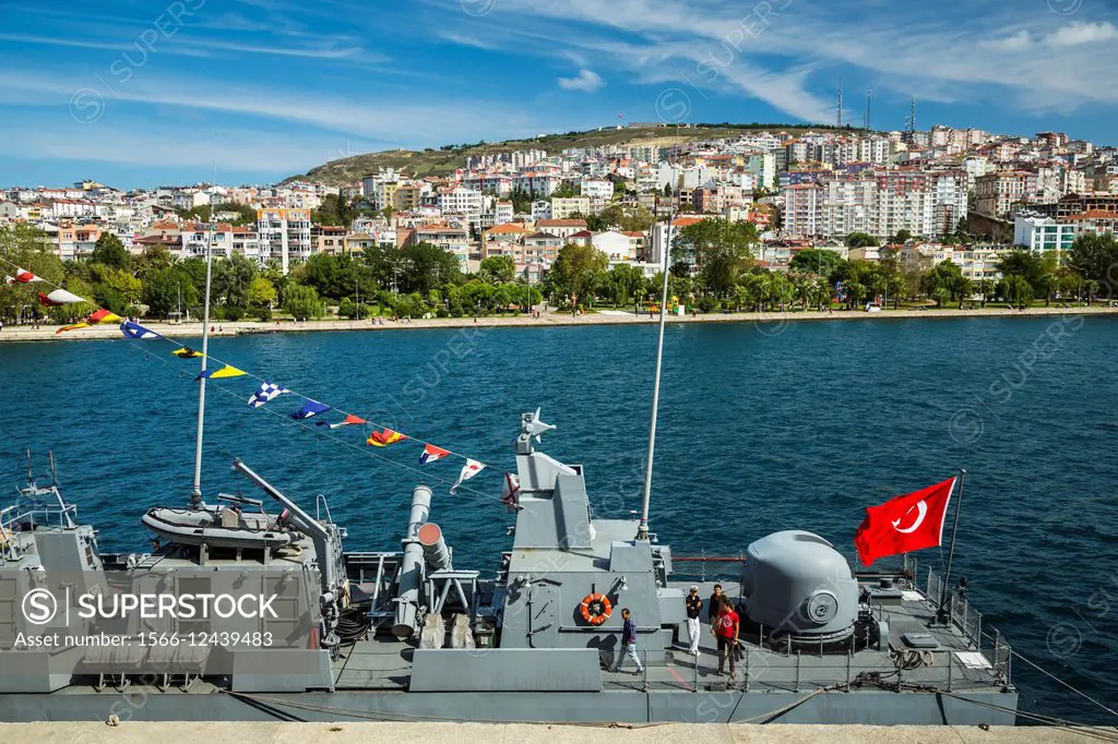 A Turkish military vessel in the Black Sea port city of Sinop, Turkey.