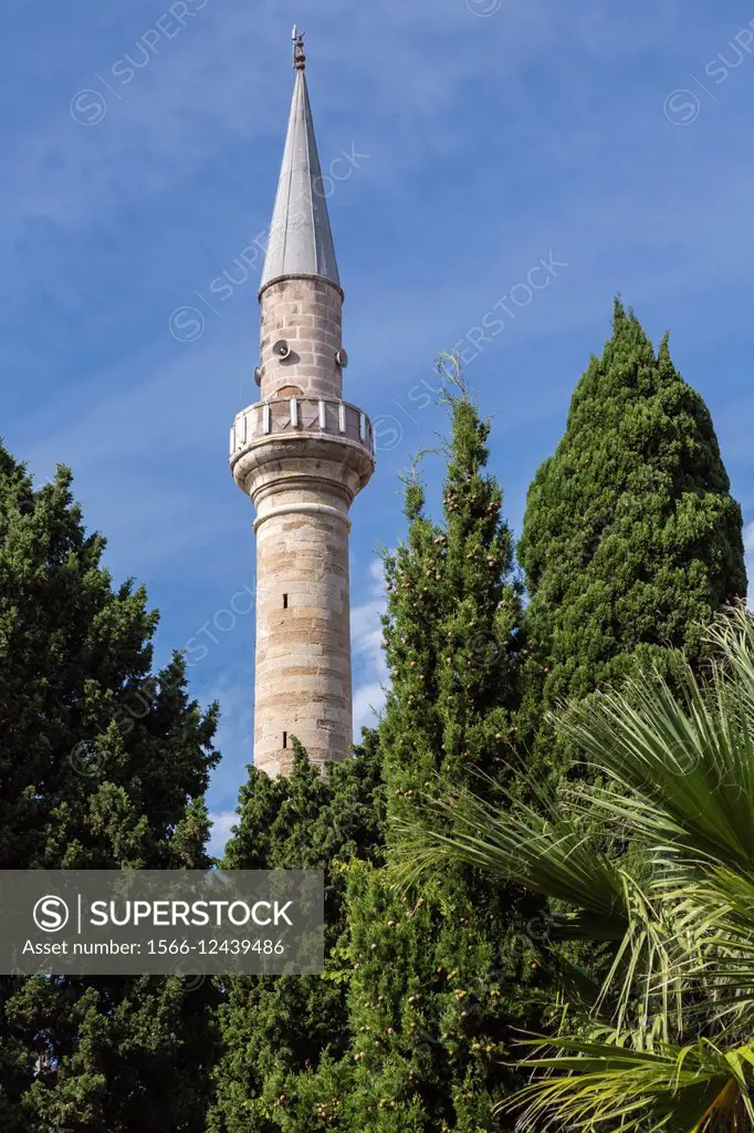The Alaadin Mosque minaret in the Black Sea port city of Sinop, Turkey.