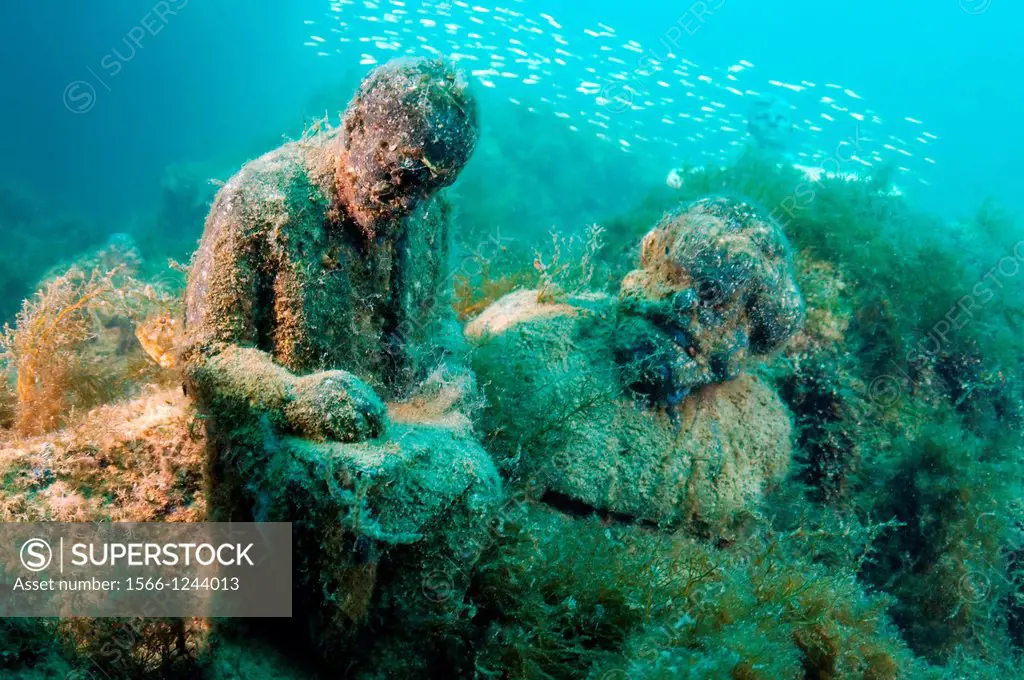 Underwater museum ´Reddening leaders´, Vladimir Ilyich Ulyanov, Lenin and Karl Marx, sculpture, Cape Tarhankut, Tarhan Qut, Black sea, Crimea, Ukraine...