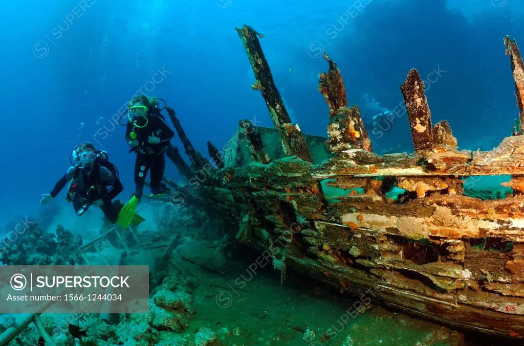 Diver at ship wreck, Red Sea, Egypt, Africa