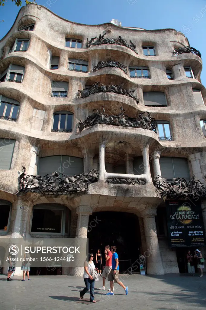 Facade of the Casa Mila La Pedrera, Barcelona, Catalonia, Spain, Europe.
