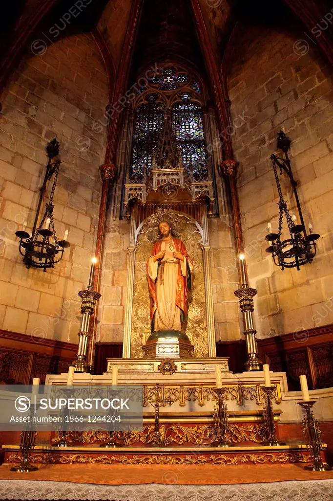 Image of the Sacred Heart of Jesus in the Interior of the Cathedral, Barcelona, Catalonia Spain, Europe.