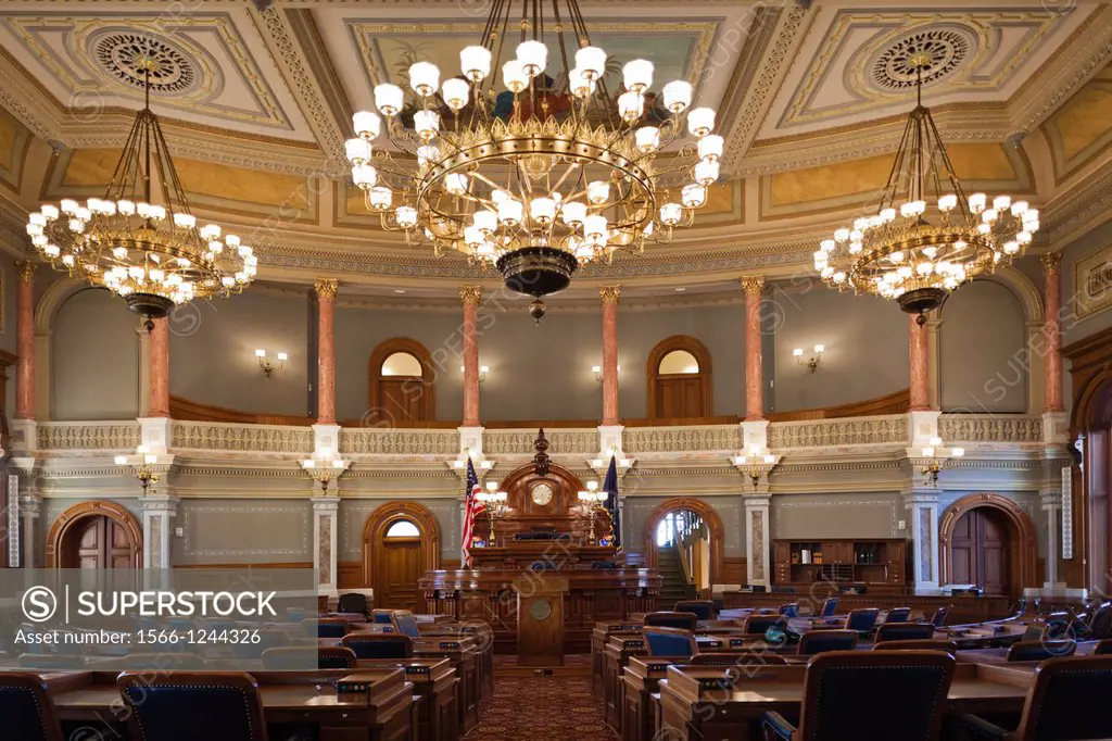 USA, Kansas, Topeka, Kansas State Capital, Chamber of the State House of Representatives