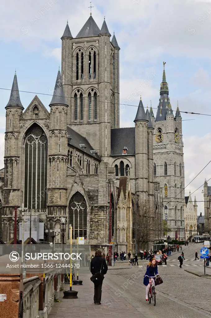 Saint Nicholas´ Church and the Belfry behind, Ghent, Belgium, Europe.