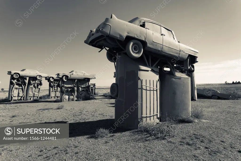 USA, Nebraska, Alliance, Carhenge, outdoor sculpture modelled on Stonehenge in England but made of old cars