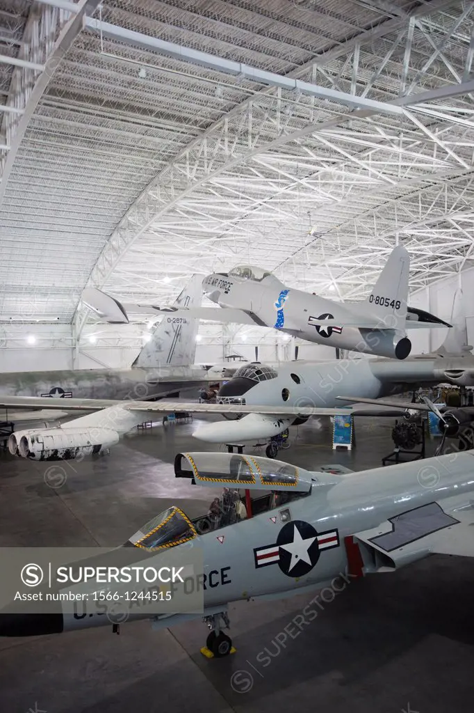USA, Nebraska, Ashland, Strategic Air & Space Museum, interior, F-101 Voodoo fighter and T-33 trainer