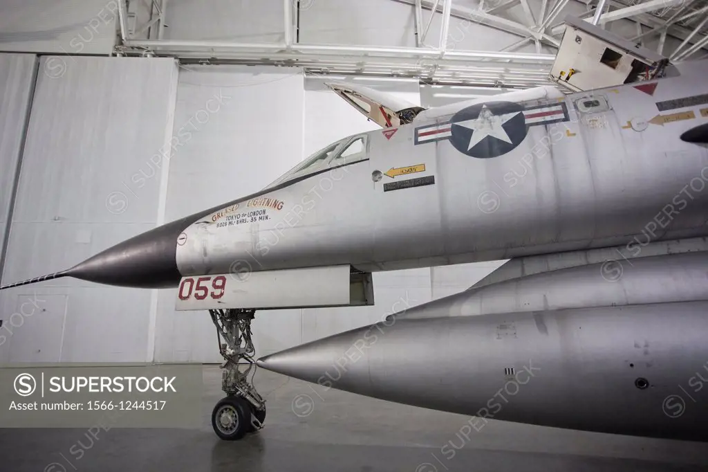 USA, Nebraska, Ashland, Strategic Air & Space Museum, interior, B-58 Hustler, supersonic nuclear bomber