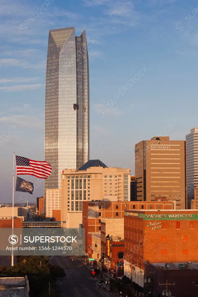USA, Oklahoma, Oklahoma City, elevated skyline from Bricktown, sunrise