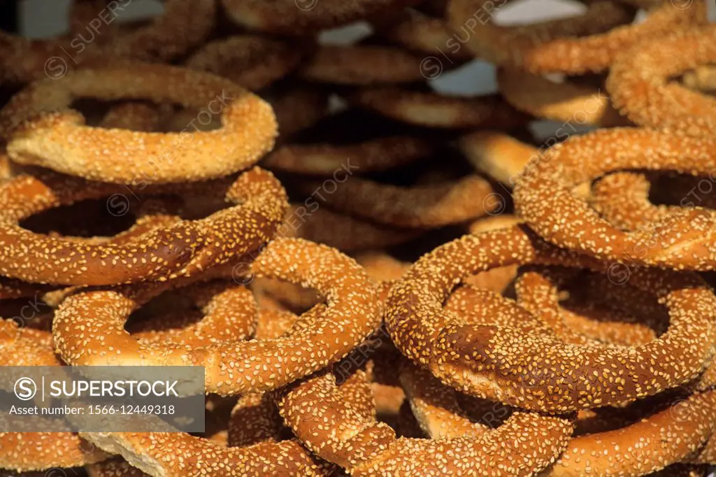 circular bread with sesame seeds, Greece, Southern Europe.