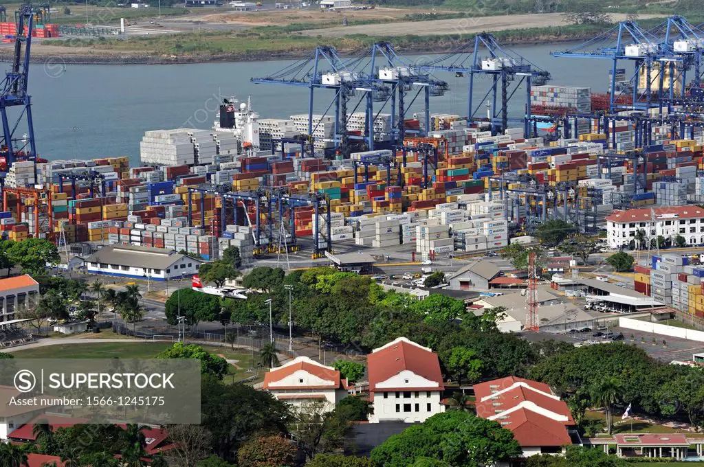 Port of the Canal seen from Ancon Hill, Panama City, Republic of Panama, Central America