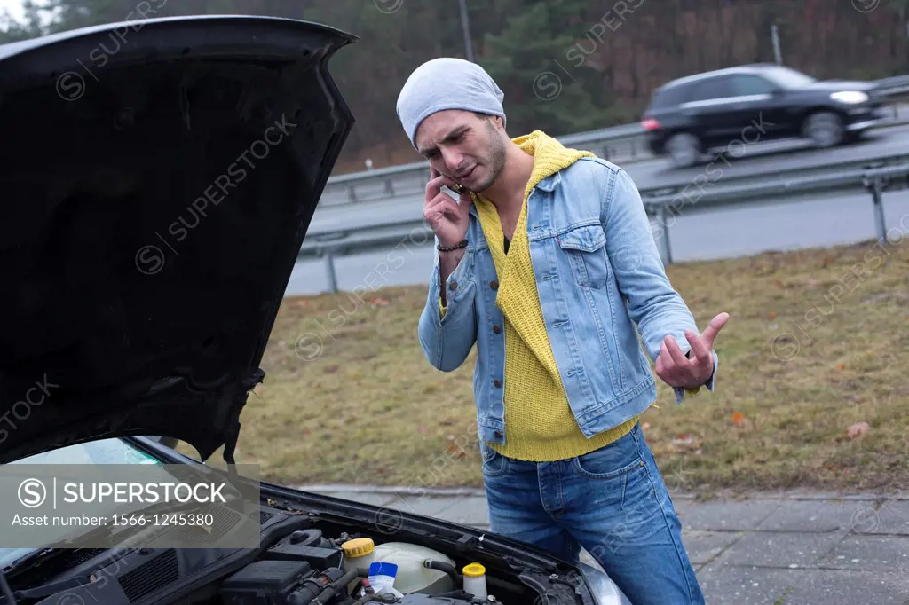 Angry Man With broken Down Car