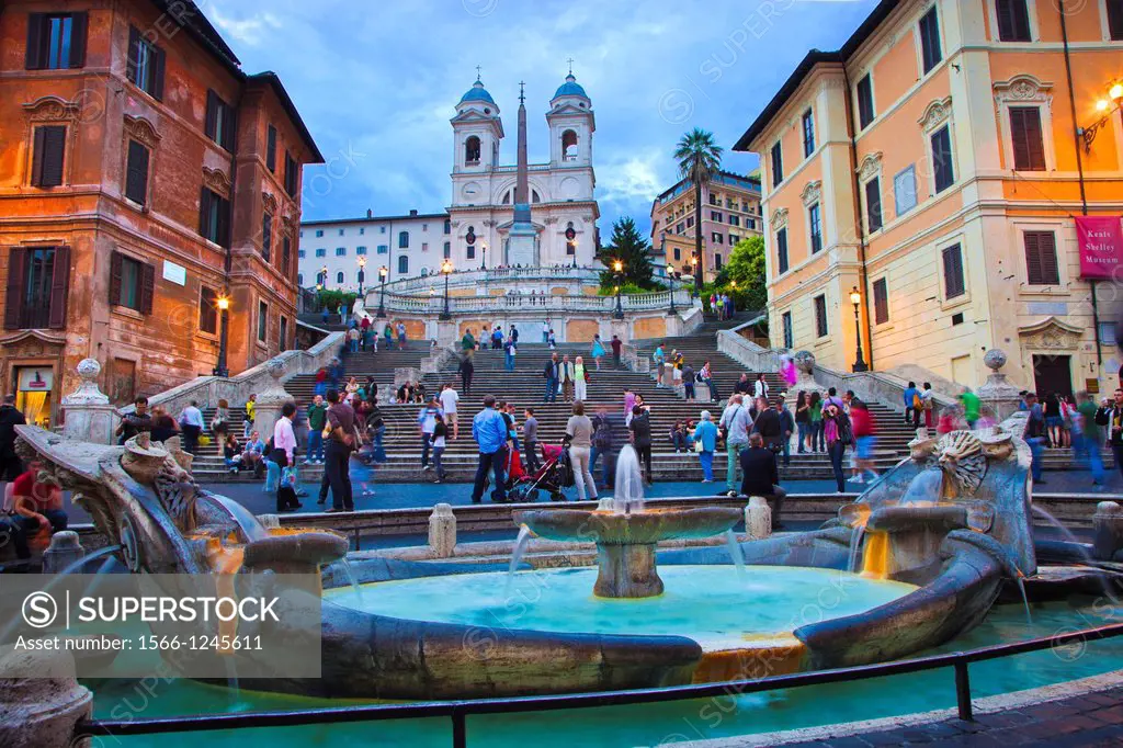 Piazza di Spagna square, Trinita dei Monti church and the Spanish Steps, Rome, Lazio, Italy.