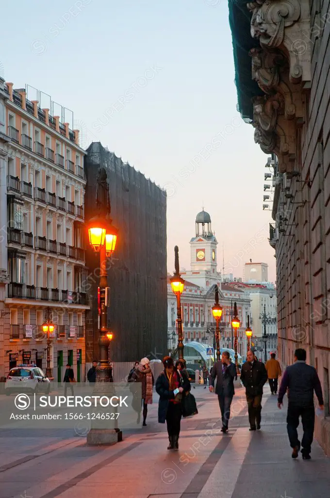 Alcala street at dawn. Madrid, Spain.
