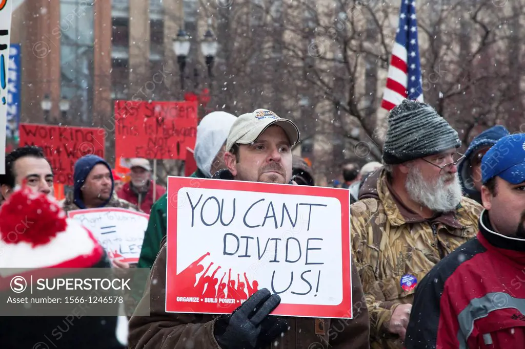 Lansing, Michigan - Thousands of union members rallied against right-to-work legislation, which is being rushed through a lame duck legislature with t...