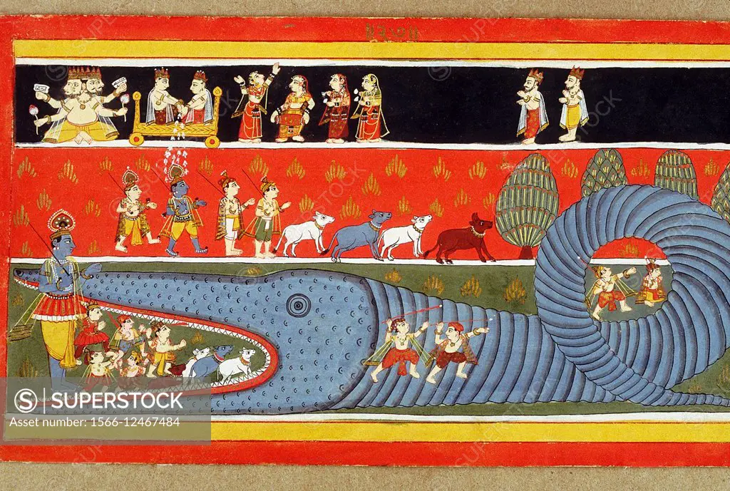 Krishna and Aghasura. Malwa. Dated: 1690 A.D. India.
