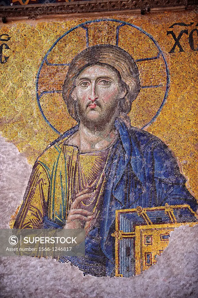 Byzantine mosaic, 1261, detail of Christ Pantocrator for humanity on Judgment Day Hagia Sophia, Istanbul, Turkey
