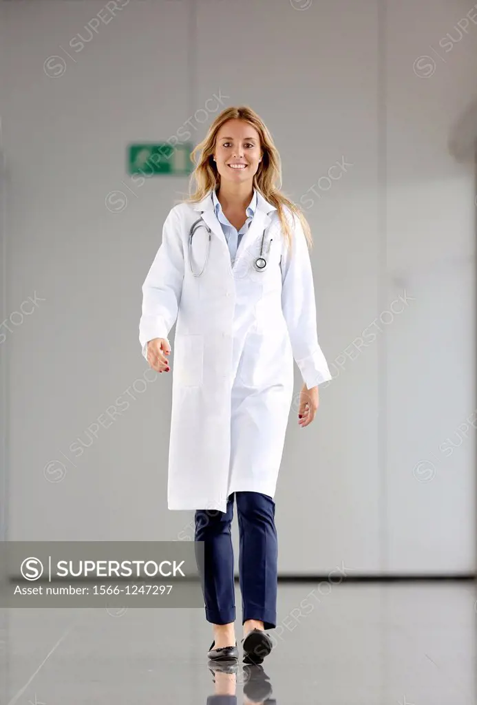 Doctor walking in corridor, Onkologikoa Hospital, Oncology Institute, Case Center for prevention, diagnosis and treatment of cancer, Donostia, San Seb...