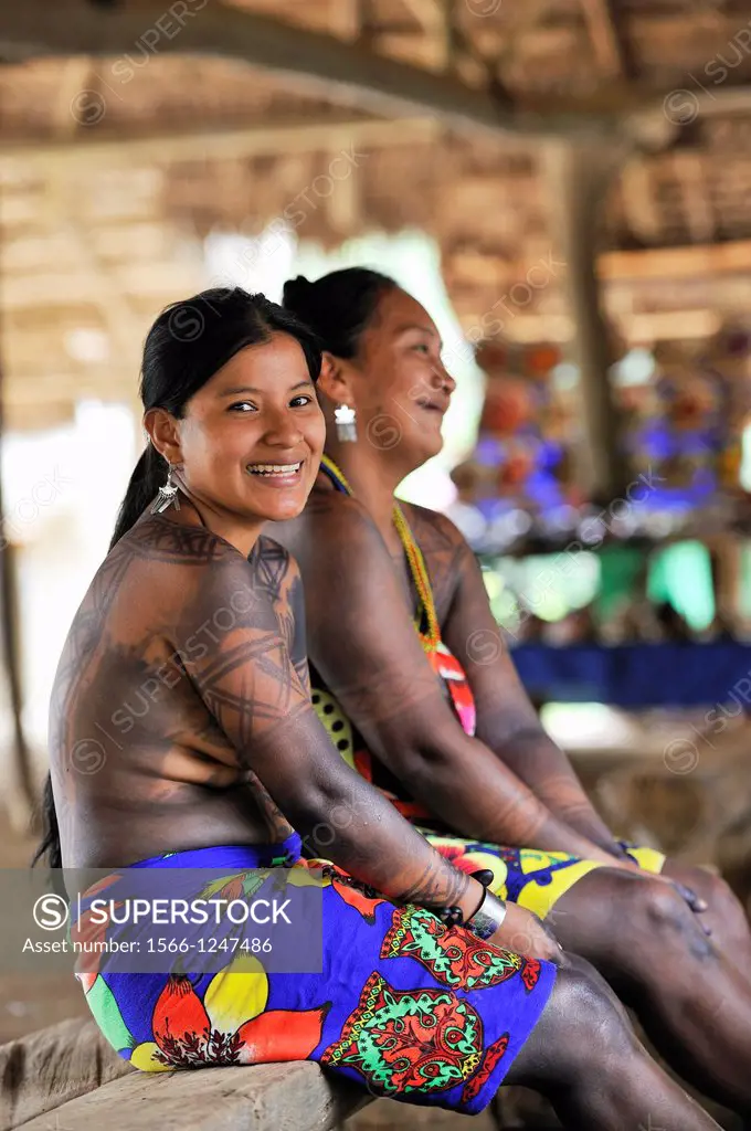 women of Embera native community living by the Chagres River within the Chagres National Park, Republic of Panama, Central America