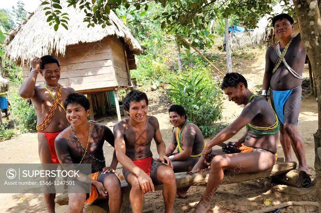 young men of Embera native community living by the Chagres River within the Chagres National Park, Republic of Panama, Central America