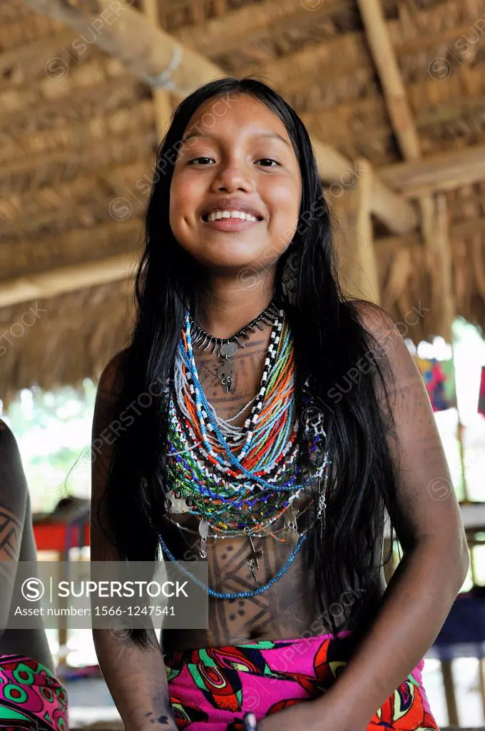 Esilda, young teenager of Embera native community living by the Chagres River within the Chagres National Park, Republic of Panama, Central America